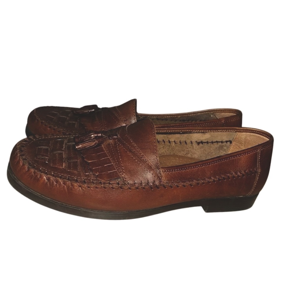 Giorgio Brutini Men’s Brown Leather Woven Tassle Slip on Loafers SZ 13